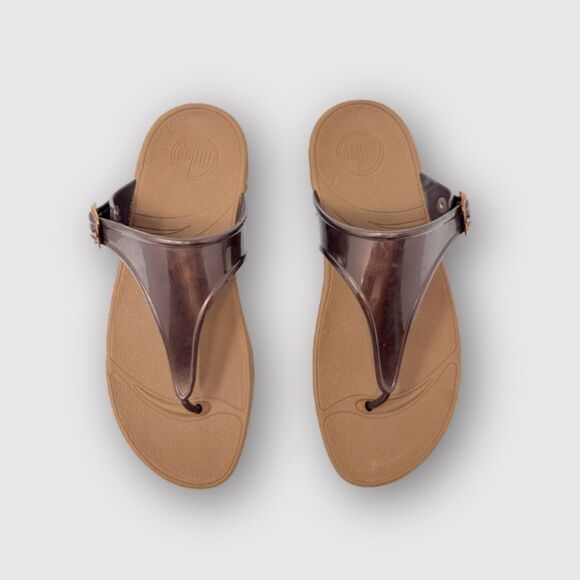 FitFlop Lulu Womens Sandals Brown Leather Slip On Slide Flat Comfort 403012 US 8 - Picture 1 of 10